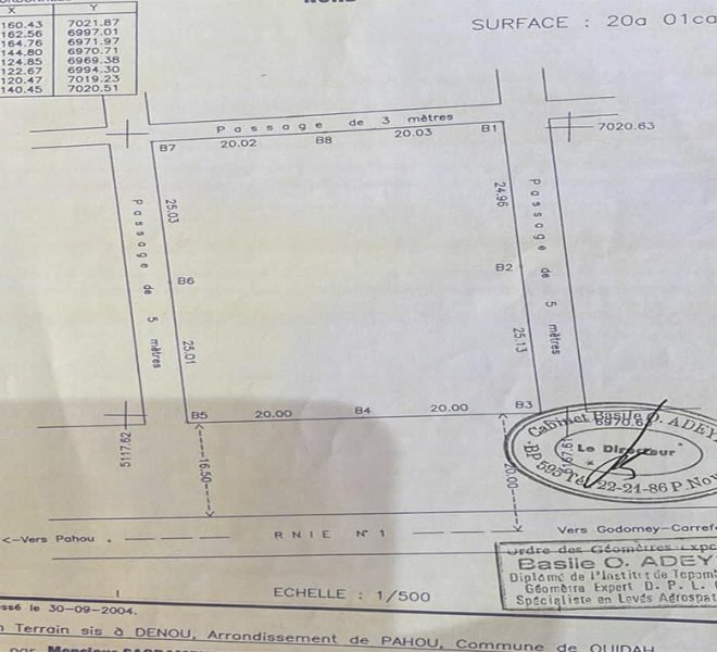 Parcelle à vendre à Pahou Ouidah en bordure du goudron