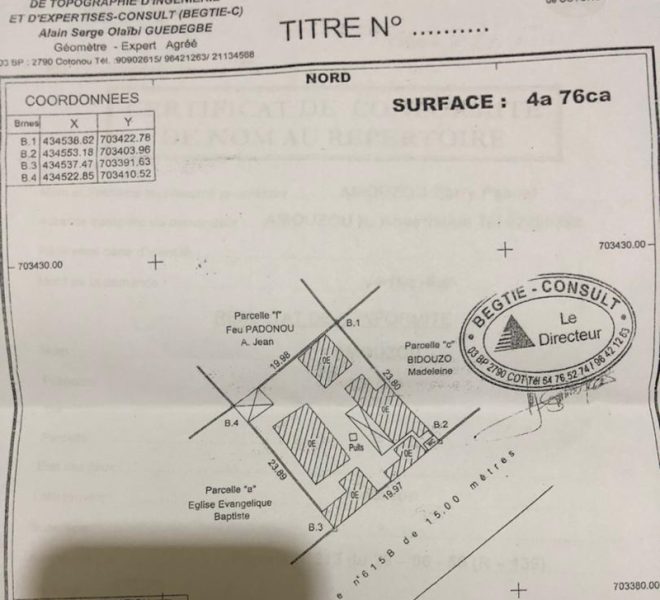 Terrain à vendre à Cotonou Gbégamè