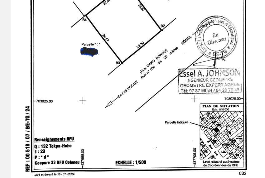 Parcelle à vendre à Cotonou Tokpa 1